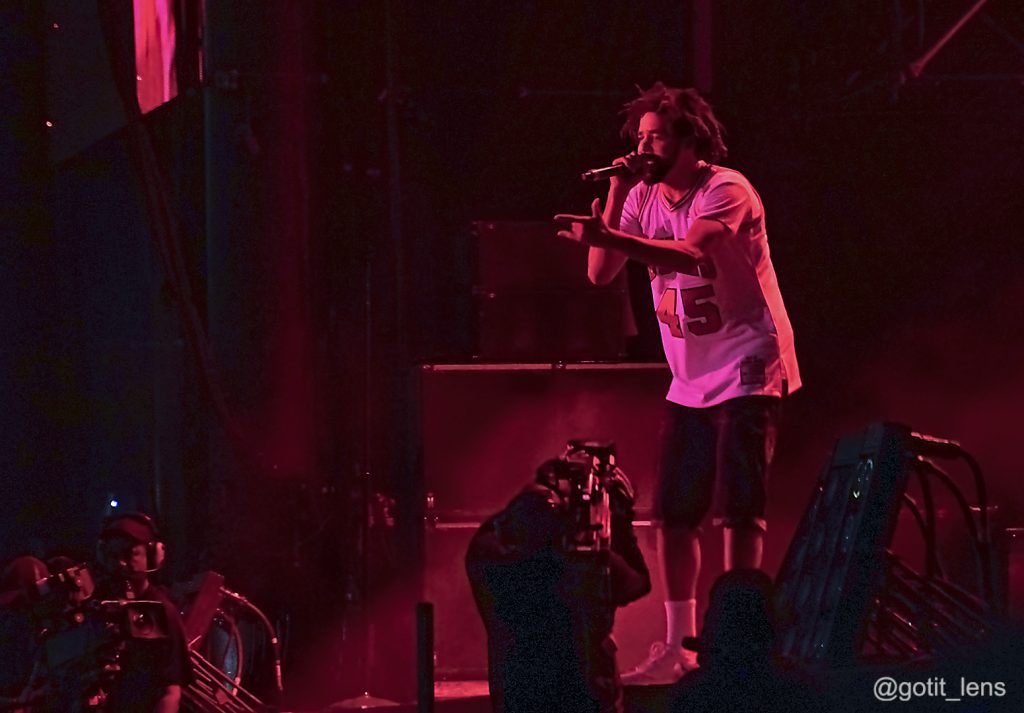 J. Cole performing on the Samsung Stage to end Day 1 of Lollapalooza on Thursday July 28, 2016.  Photo by Tito Garcia